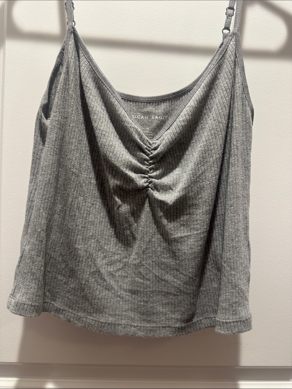 Grey Ribbed Ruched Cropped Cami Top - Picture 3 of 9